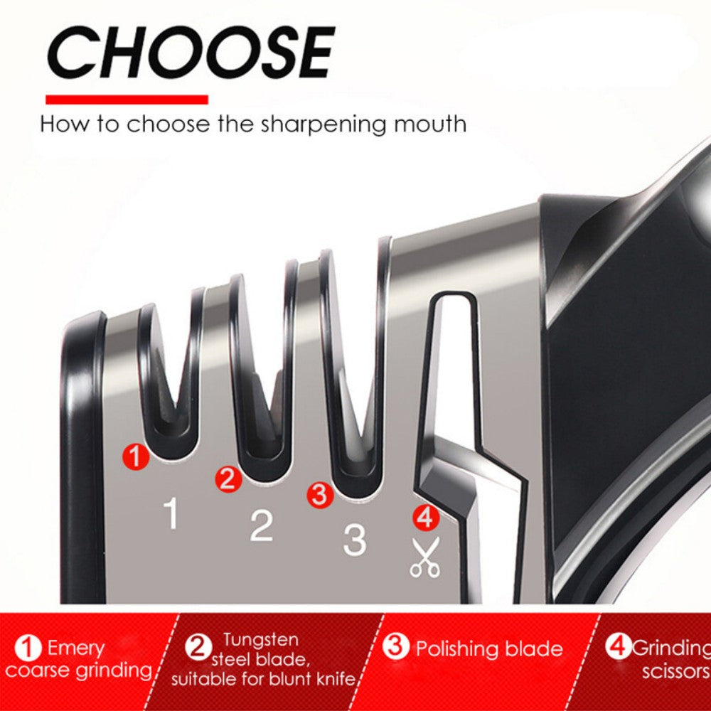 4-in-1 Knife Sharpener with Diamond, Ceramic & Tungsten Slots – Kitchen Knife and Scissor Sharpener, Black