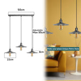 LEDSONE 3 Head Vintage Metal Cone Pendant Light with Rectangle Base, E27 Holders & 95cm Cables – Island Lighting