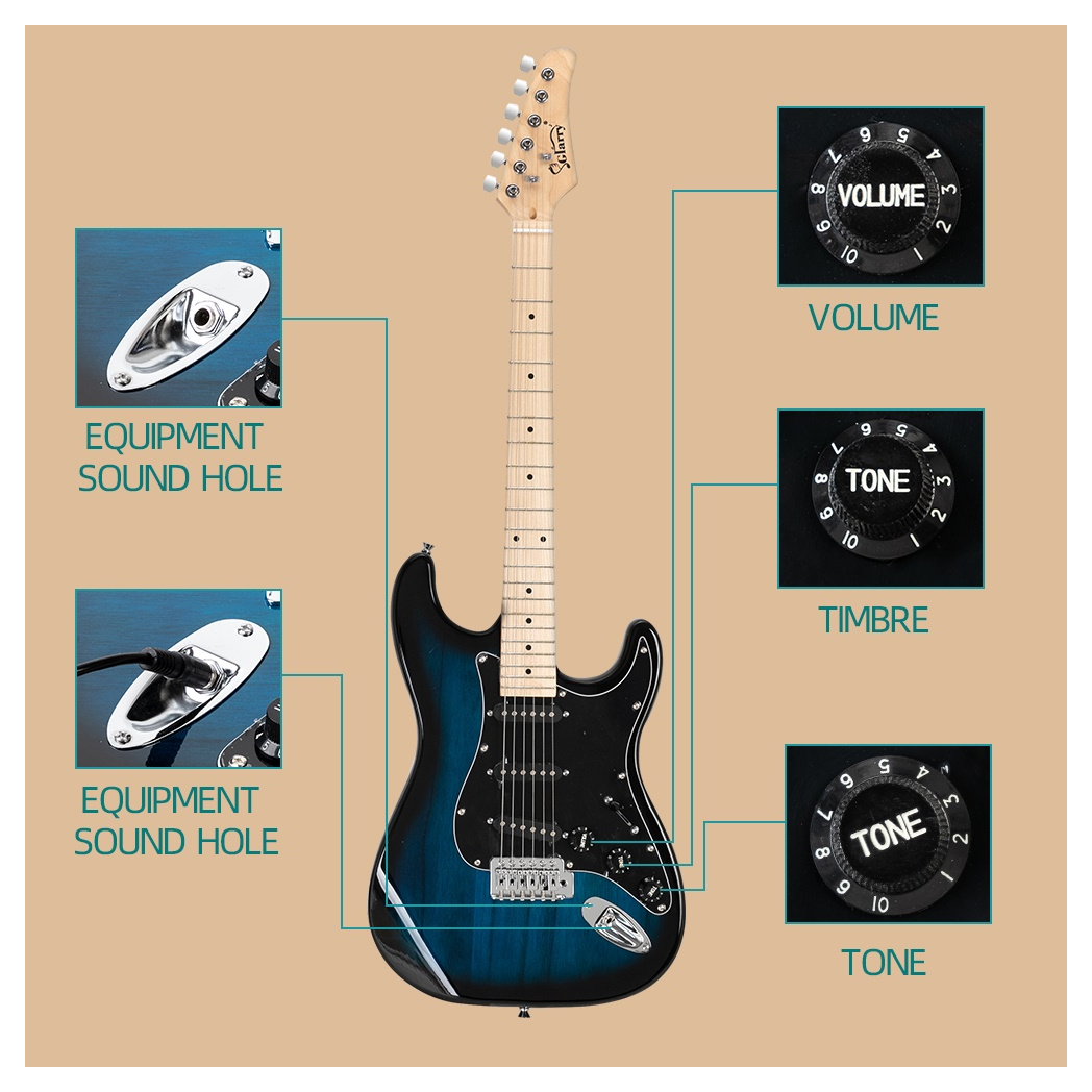 Glarry GST Electric Guitar Kit with 20W Amplifier, Bag & Strap – Beginner 6-String Guitar, Black Pickguard, Blue