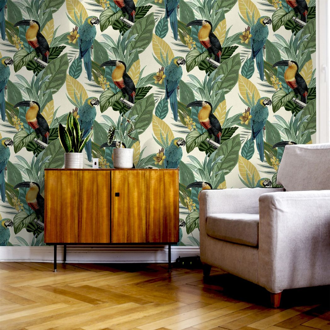 Arthouse Toucan Jungle Wallpaper – Paste the Paper Tropical Feature Wall Covering, Multi