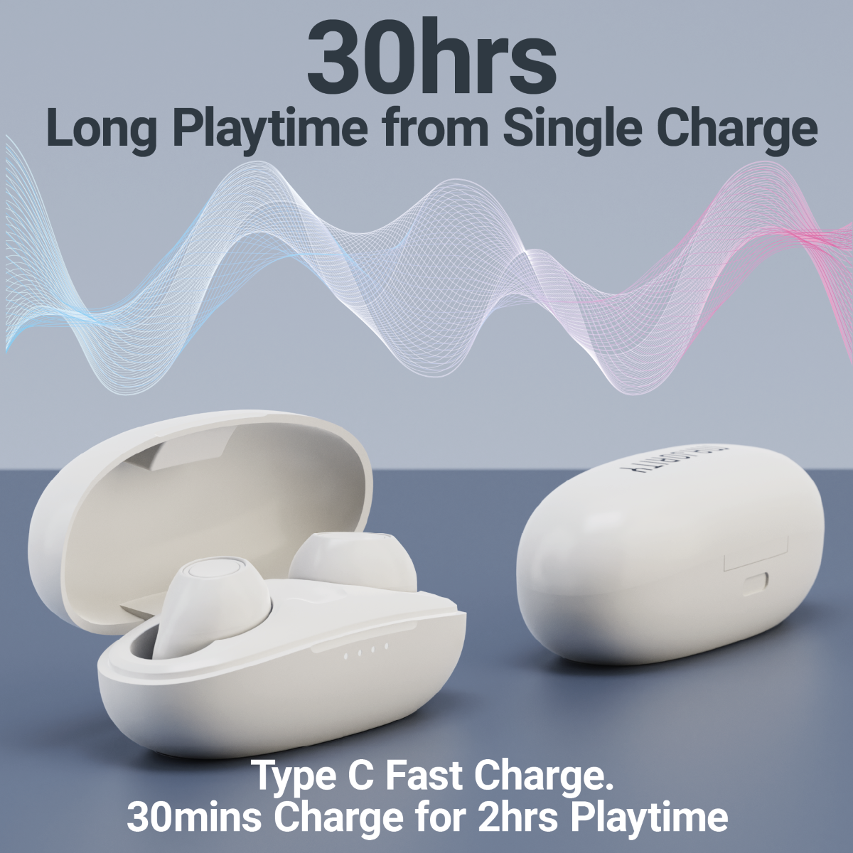Majority Tru Bio True Wireless Earbuds with Touch Controls & Fast Charging – Eco-Friendly, Clear White