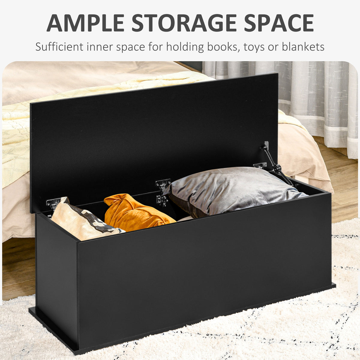 HOMCOM Ottoman Storage Chest Keepsake Box with Lift-Up Lid – Seat & Footrest, Black