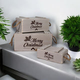 AcaciaHome Vintage Wooden Merry Christmas Storage Crate Set with Sturdy Handles – Festive Rustic Decor