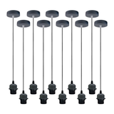 10 Pack Industrial Grey Pendant Light Holders with 95cm Cable – E27 Vintage Ceiling Fittings