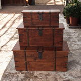 Set of 3 deep brown acacia storage chests
