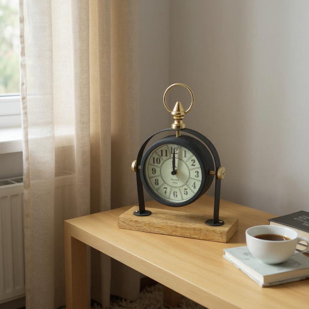 Silent Sweep Black Mantel Clock with Easy-to-Read Face – Quiet Tabletop Timepiece for Bedroom & Office