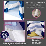 Neo Kids Canvas Teepee Play Tent with Bunting – Navy and White Stripe