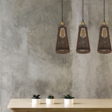 LEDSONE 3 Head Natural Wicker Basket Pendant Light with E27 Holders – Retro Industrial Rattan Ceiling Light