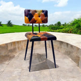 AcaciaHome Retro Patchwork Leather Dining Chair with Metal Legs – Mid-Century Style Accent Chair