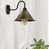 Vintage Cone Wall Light with Swan Neck and E27 Socket – Dimmable Indoor Sconce, Brushed Brass