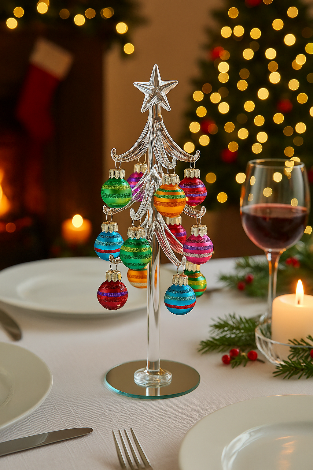 Avilo Glass Christmas Tree with Baubles – Eye-Catching Tabletop, Shelf and Mantelpiece Decoration