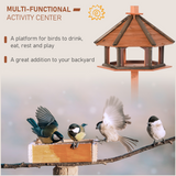 PawHut Wooden Bird Table with Roof, Fir Wood Feeding Platform – Garden Bird Feeder Stand, Brown, 130cm