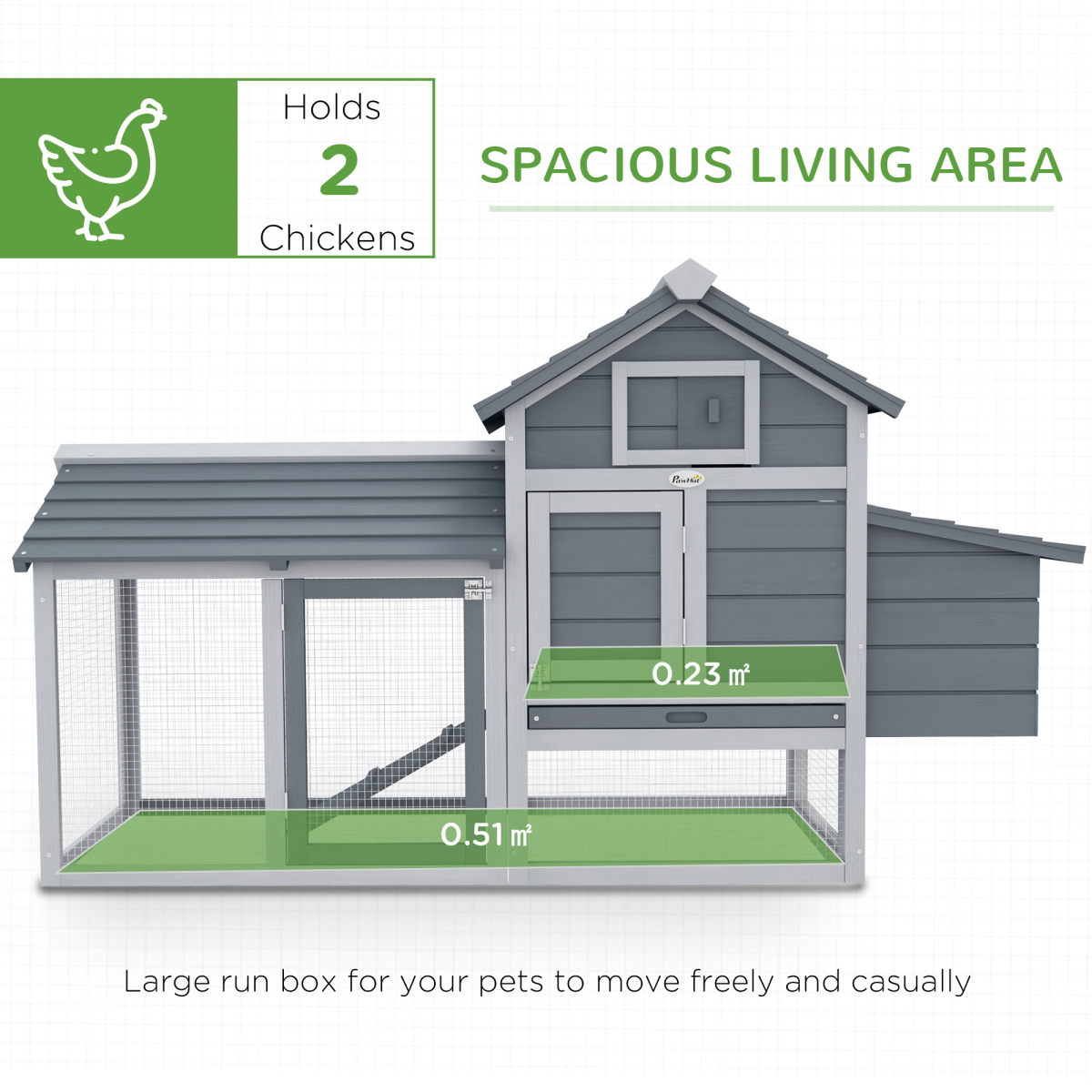 PawHut Small Chicken Coop with Nesting Box, Outdoor Run and Ramp – Fir Wood Hen House, Grey