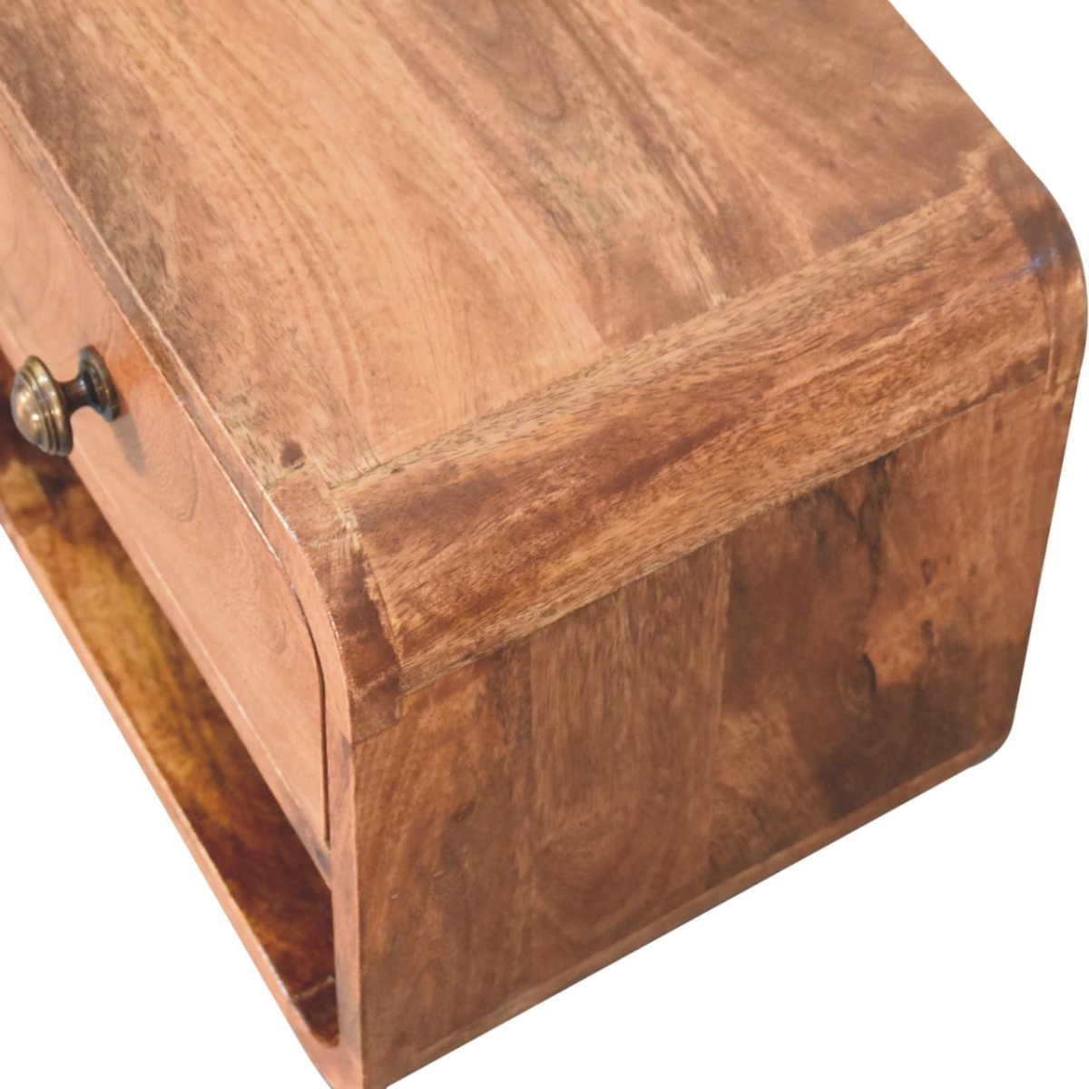 Artisan Furniture Solid Mango Wood Mini Wall Mounted Bedside Table, 1 Drawer and Open Slot, Honey Caramel