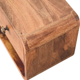 Artisan Furniture Solid Mango Wood Mini Wall Mounted Bedside Table, 1 Drawer and Open Slot, Honey Caramel