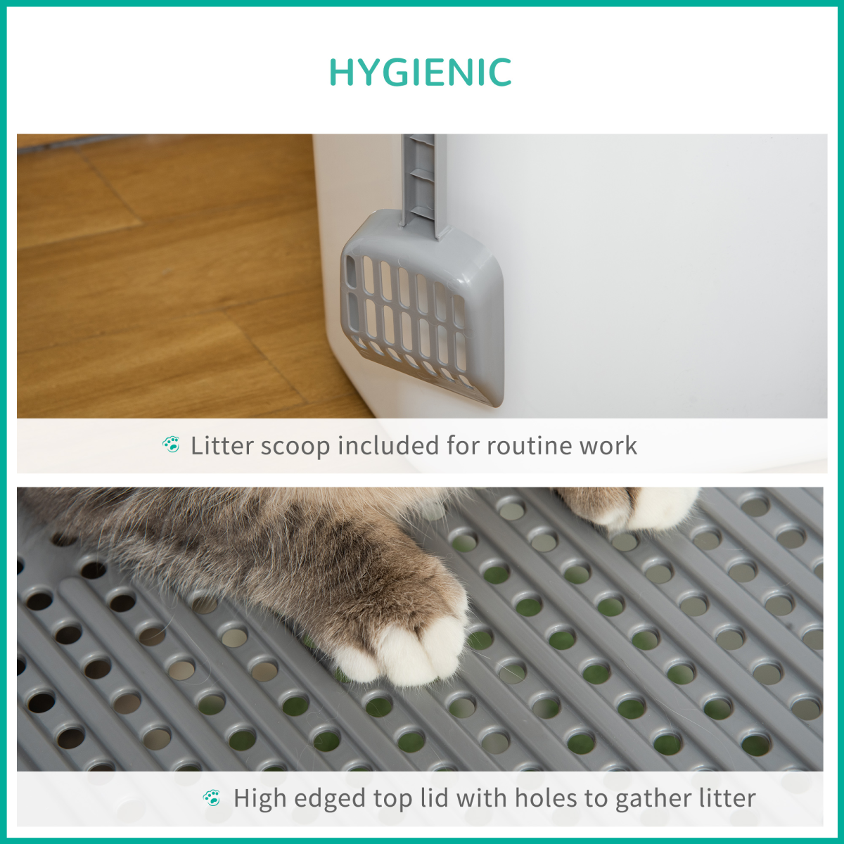 Pawhut Cat Litter Box with Front Entrance, Top Exit & Scoop – Enclosed Pull-Out Tray Toilet, White