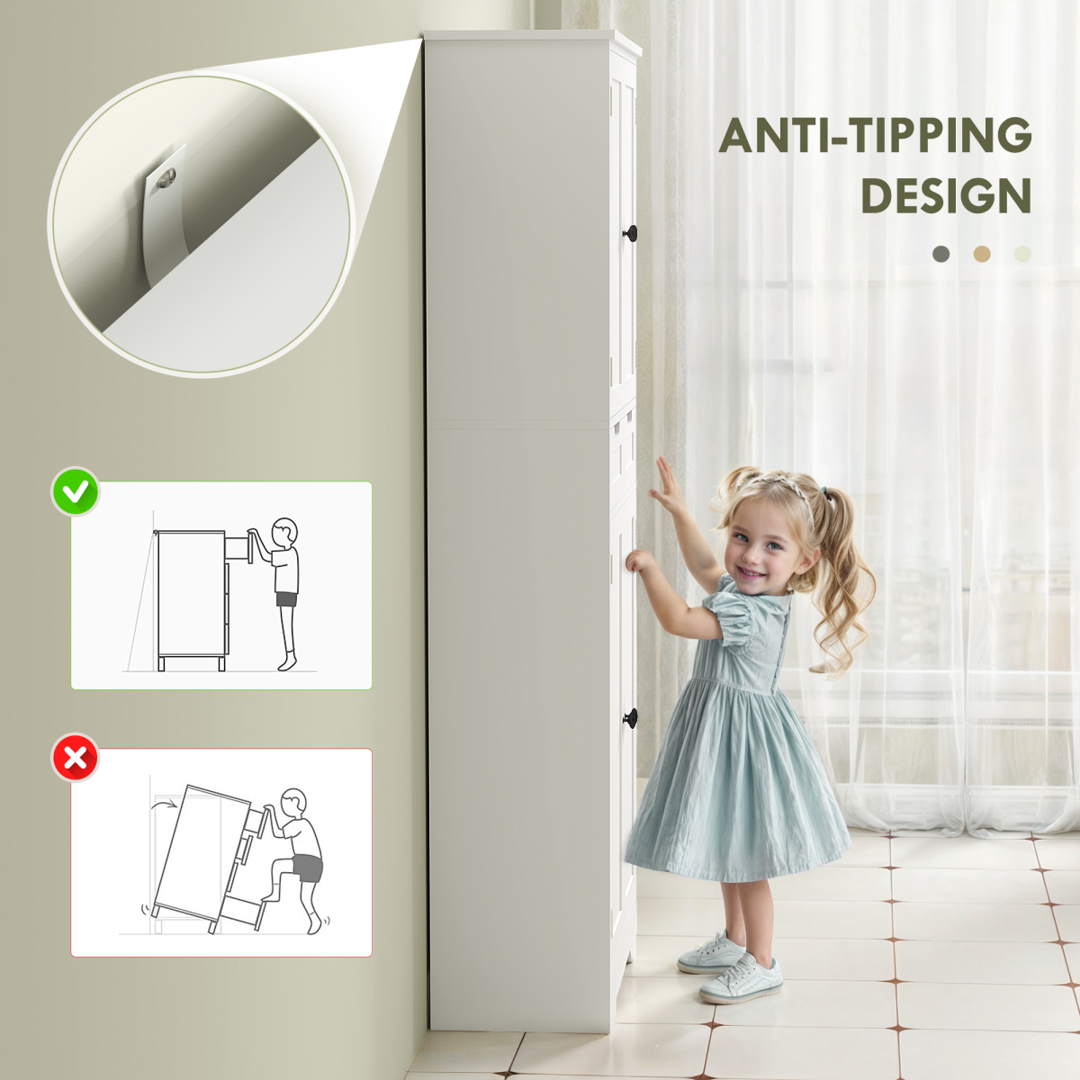 HOMCOM Tall Bathroom Cabinet with Drawer, 2 Doors and Adjustable Shelf – Slim Space-Saving Storage, White