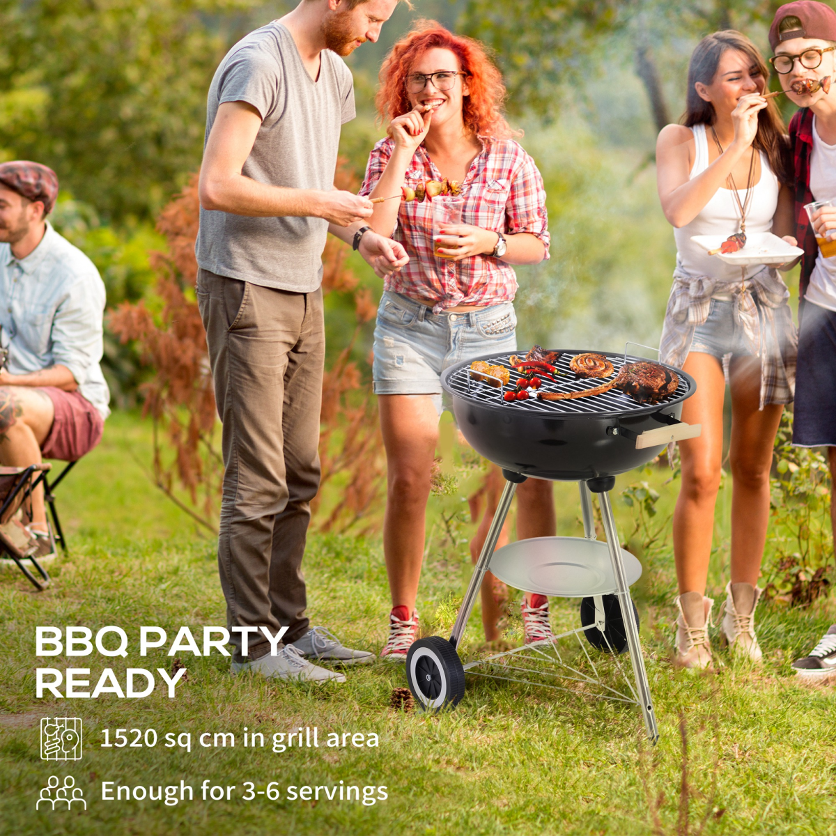 Outsunny Steel BBQ Grill with Porcelain Enamel Lid, Air Vents & Bottom Shelf – Wheeled Barbecue, 85cm High