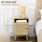 HOMCOM Rattan Bedside Table with Cabinet & Open Shelf – Boho Storage for Bedroom or Living Room