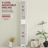 HOMCOM 20cm Slim Bathroom Storage Cabinet with Arched Doors, Drawer & Adjustable Shelves, White