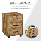 HOMCOM Rolling File Cabinet with 3 Drawers and Lockable Casters – Under Desk Mobile Filing Organiser, Wood Grain