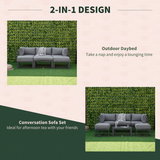 Outsunny 6-Piece Garden Daybed Sofa Set with Coffee Table & Footstools – Convertible Aluminium Lounge Set, Grey