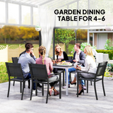 Outsunny Garden Table for 4-6 with Aluminium Frame & Slatted Top, 120 x 70 cm – Outdoor Patio Table, Black