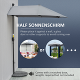 Outsunny 2m Half Garden Parasol with Crank Handle & Base – Double-Sided Canopy for Small Spaces, Dark Grey