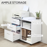 Freestanding Mobile Storage Cabinet with 3 Drawers, 2 Open Shelves & Wheels – Home Office Organiser, White