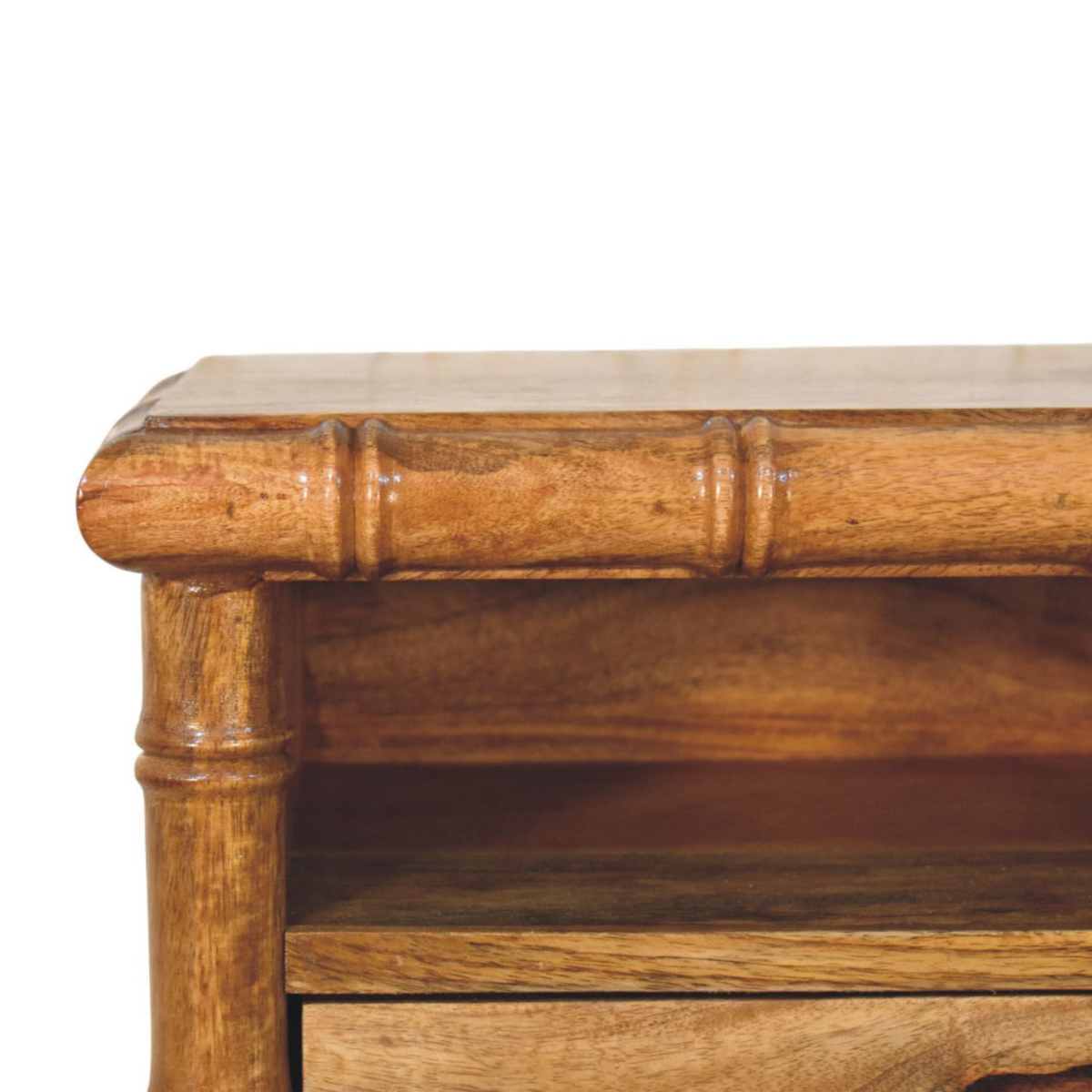 Artisan Furniture Solid Wood Bamboo Open Bedside with 1 Drawer & 1 Shelf – Amber Oak Finish, Brown