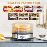 HOMCOM 5-Tier Food Dehydrator with 250W Motor, Adjustable Temperature and Stainless Steel Trays – Silver
