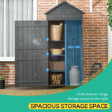 Outsunny Wooden Garden Shed with Three Shelves, Double Doors & Lock – Outdoor Tool Storage Cabinet, Grey