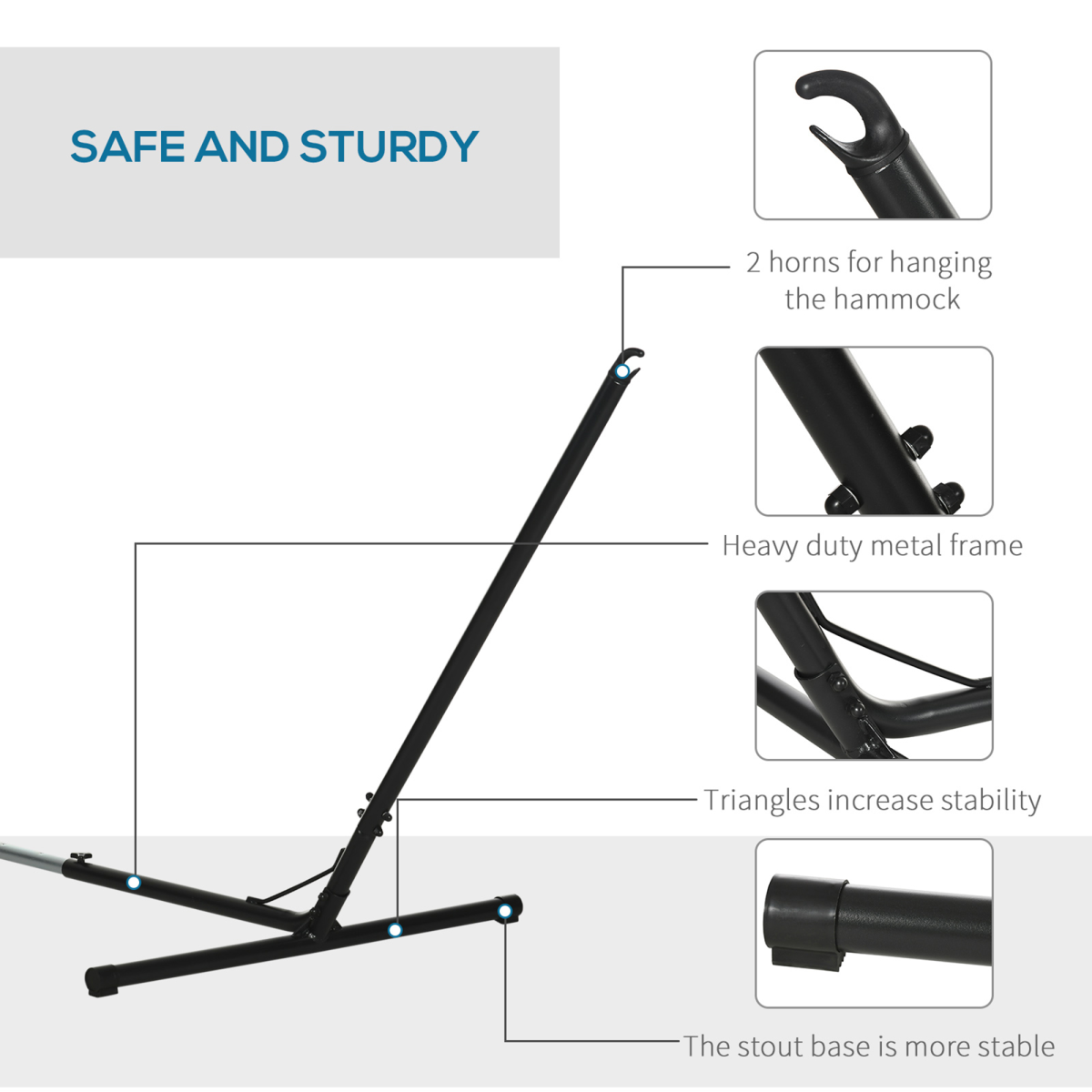 Outsunny 12ft (3.8m) Adjustable Heavy-Duty Metal Hammock Stand – Universal Fit for Garden & Camping