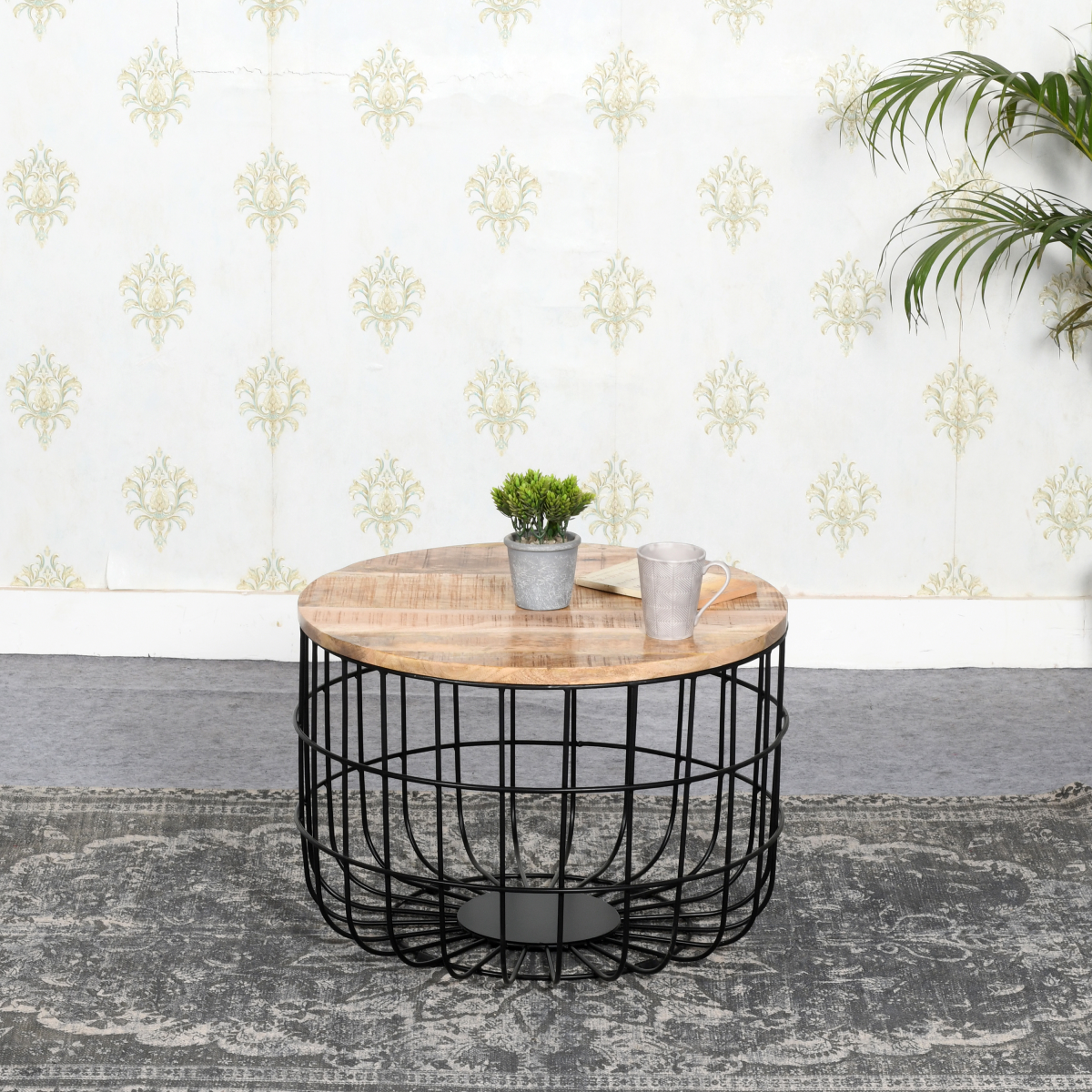 Surrey Coffee Table – Solid Wood & Metal Wire, Handmade, Fully Assembled