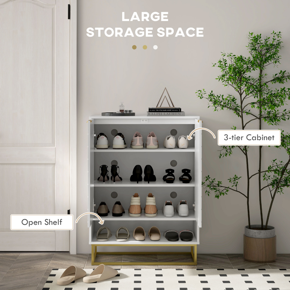HOMCOM Shoe Cabinet with 2 Chevron Doors & Adjustable Shelf – Hallway Storage for 12 Pairs