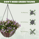 Artificial Hanging Basket with Purple Flowers & Lush Foliage – Maintenance-Free Home & Office Decor