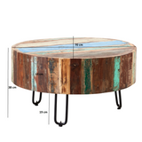 Coastal Reclaimed Wood Drum Coffee Table – Solid Round Living Room Table, Coastal Collection