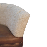 Artisan Furniture Solid Wood Boucle Armchair with Buffalo Leather Seat – Upholstered Accent Chair, Cream & Brown