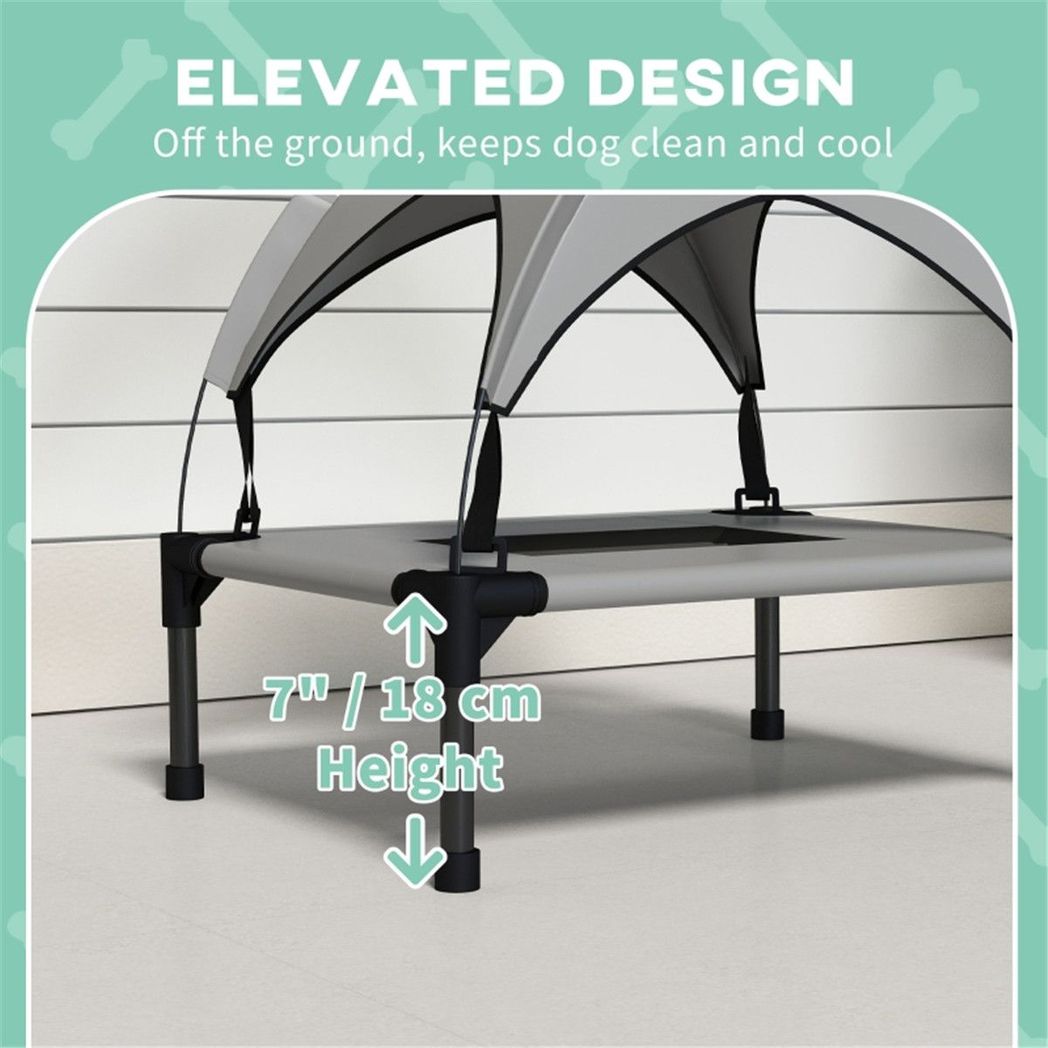 PawHut Elevated Pet Bed with UV-Resistant Canopy, Breathable Mesh & Travel Bag – Small Dog Cot, Light Grey