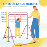 HOMCOM Kids Gymnastic Bar with Adjustable Height, Foldable Steel Training Bar for Indoor & Outdoor – Pink
