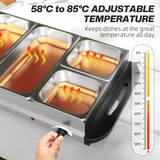 HOMCOM Electric Food Warmer with 5 Trays and Lids, 9.2L Buffet Server – Adjustable 58-85°C, Silver