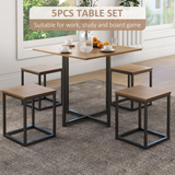 HOMCOM Industrial 5-Piece Dining Set with Table and 4 Stools, Steel Frame – Space-Saving Kitchen Set, Black/Brown