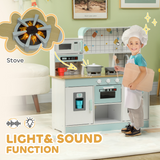 AIYAPLAY Toy Kitchen with Lights & Sounds, Coffee Machine & Ice Maker – Kids Role Play Set, White & Blue