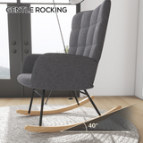 HOMCOM Wingback Nursing Rocking Chair with Curved Wooden Base and Fleece Upholstery – Grey