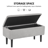 HOMCOM Ottoman Storage Box with Padded Lid and Wooden Legs, 47L – Bedroom and Hallway Seat, Grey