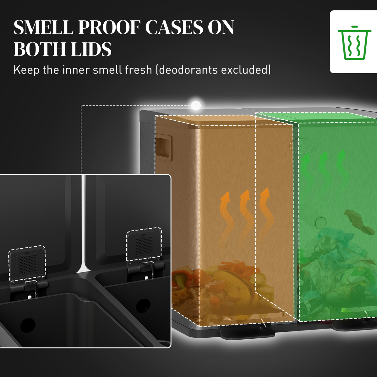 HOMCOM 2 x 15L Dual Compartment Pedal Bin for Recycling & Waste – Stainless Steel Kitchen Bin, Black
