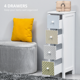 HOMCOM 4-Drawer Storage Cabinet with Patterned Drawers & Anti-Tipping Straps – Slim Tallboy for Bedroom