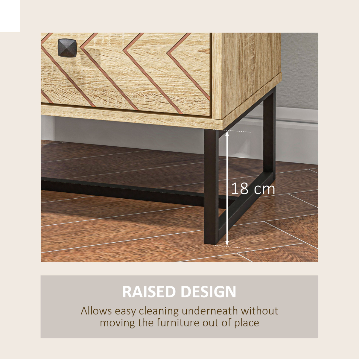 HOMCOM 2-Drawer Bedside Table with Zig-Zag Design – Anti-Tipping Storage Unit, Black Metal Handles