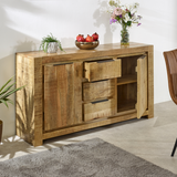 Surrey Solid Mango Wood Large Sideboard with 2 Doors & 3 Drawers – Eco-Sourced Living & Dining Storage