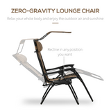 Outsunny Zero Gravity Lounger Chair with Canopy, Cup Holder Tray & Reclining Backrest – Patio Chair, Brown
